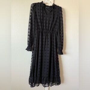 SHEIN Black Long Sleeve Dot-Textured Midi Dress size M